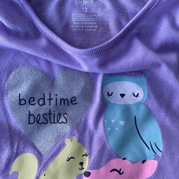 Girl’s 12 sleepset, deer, squirrel, bunny, and owl, long sleeve pants and top - Picture 3 of 5